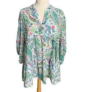 Umgee Paisley Floral Boho Tunic Tiered Babydoll Lightweight Whimsy Spring Medium